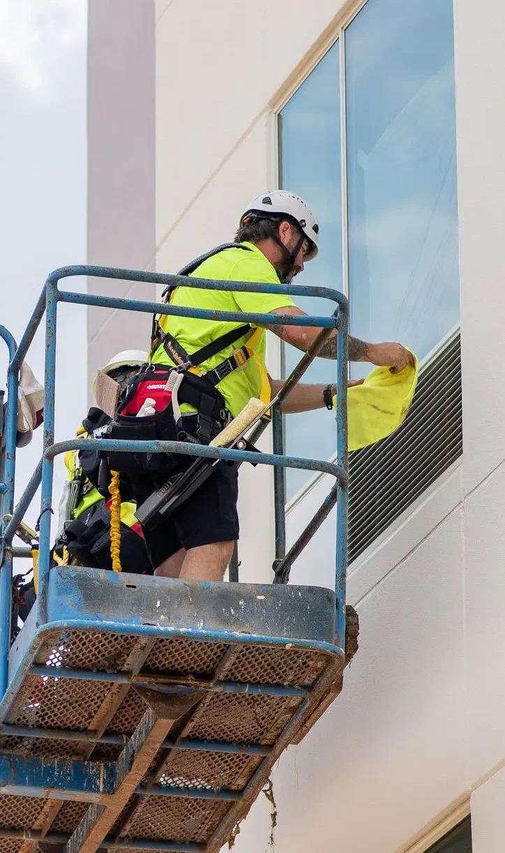 Commercial window cleaning with lift access system